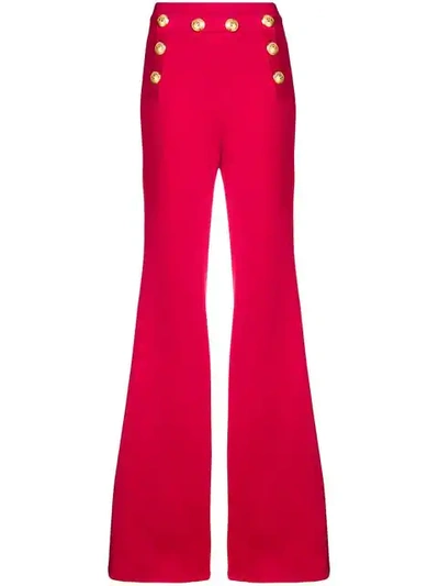 Shop Balmain Flared High Waisted Trousers In Pink