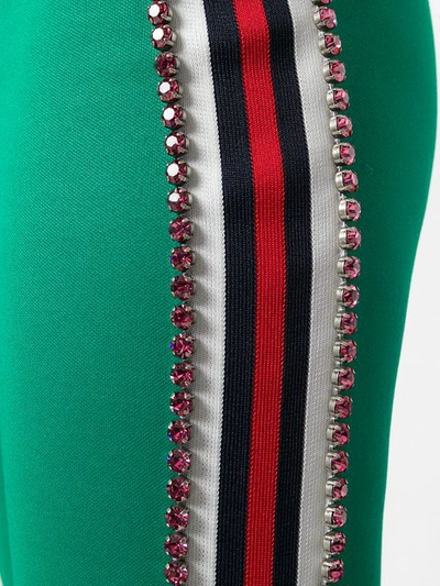 Shop Gucci Crystal Embellished Stirrup Leggings In Green