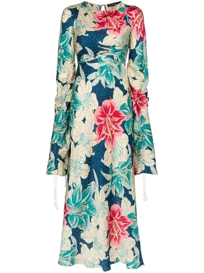 Shop Etro Floral-print Silk-jacquard Dress - Blue