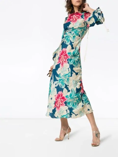 Shop Etro Floral-print Silk-jacquard Dress - Blue