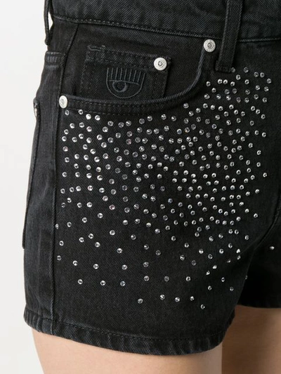 Shop Chiara Ferragni Studded Denim Shorts In Sm000 Black