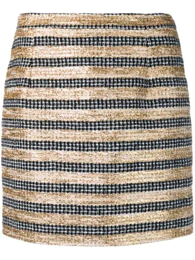 Shop Alessandra Rich Striped Tweed Mini Skirt In Black