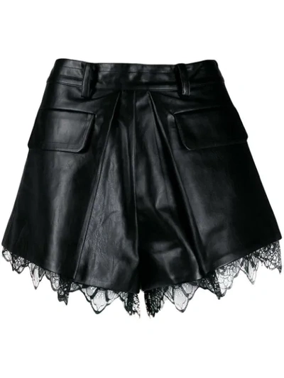 Shop Self-portrait Pleated Shorts In Black