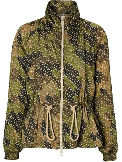 Shop Burberry Monogram Print Nylon Funnel Neck Jacket In Green