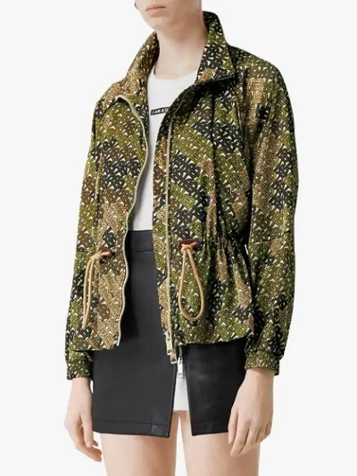 Shop Burberry Monogram Print Nylon Funnel Neck Jacket In Green