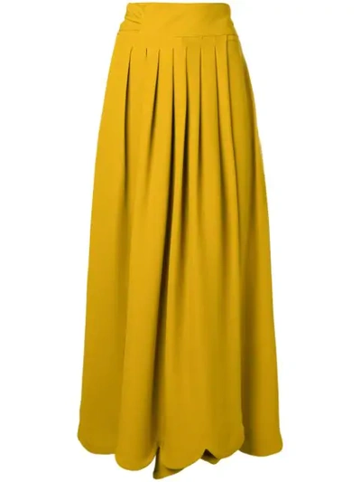 Shop Valentino Long Pleated Skirt In Yellow