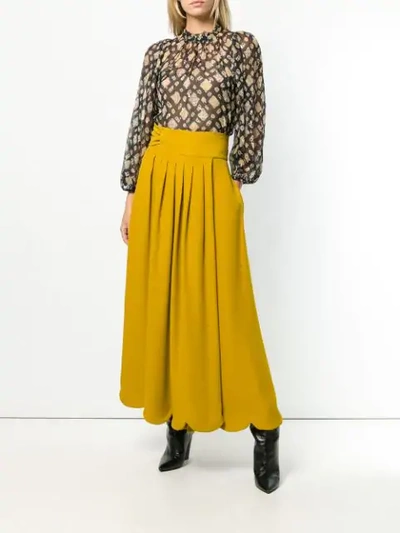 Shop Valentino Long Pleated Skirt In Yellow