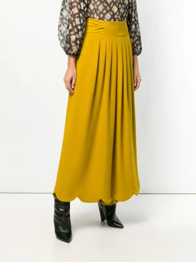 Shop Valentino Long Pleated Skirt In Yellow