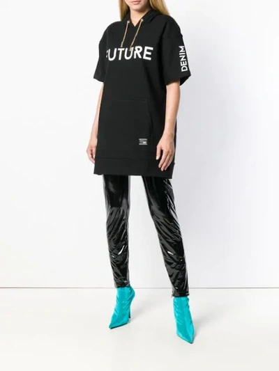 Shop Versace Jeans Hooded Short Sleeve Long Jumper In Black