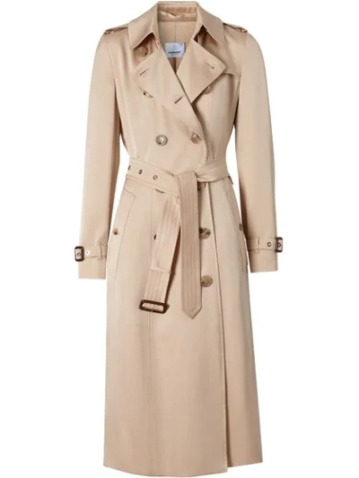 Shop Burberry Silk Double-breasted Trench Coat In Pink