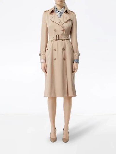 Shop Burberry Silk Double-breasted Trench Coat In Pink