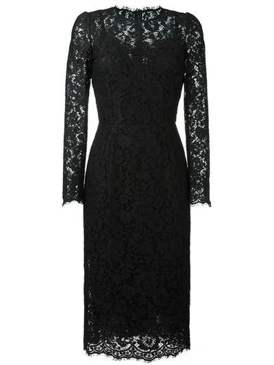 Shop Dolce & Gabbana Lace Fitted Dress In Black