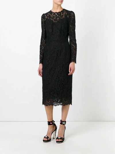 Shop Dolce & Gabbana Lace Fitted Dress In Black