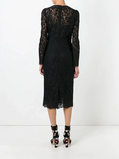 Shop Dolce & Gabbana Lace Fitted Dress In Black