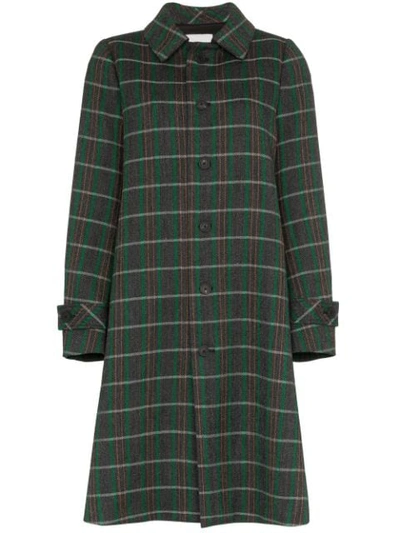 Shop Matthew Adams Dolan Grey, Green And White Opera Back Check Wool Coat