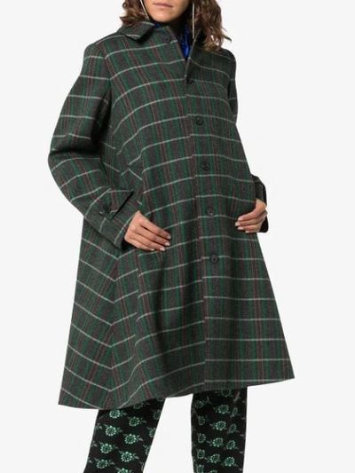 Shop Matthew Adams Dolan Grey, Green And White Opera Back Check Wool Coat