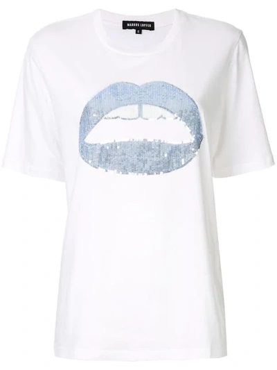 Shop Markus Lupfer Sequin Lips T-shirt - White