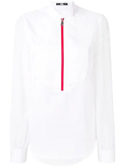 Shop Karl Lagerfeld Contrast Zip Blouse In White