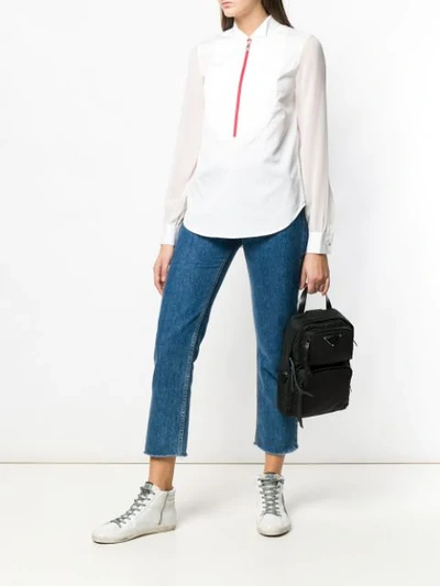 Shop Karl Lagerfeld Contrast Zip Blouse In White