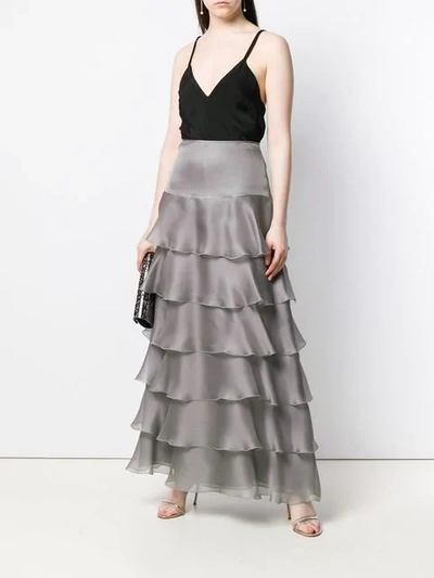 Shop Giorgio Armani Long Tiered Skirt In Grey