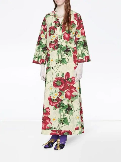 Shop Gucci Poppy Print Belted Maxi Dress In Green
