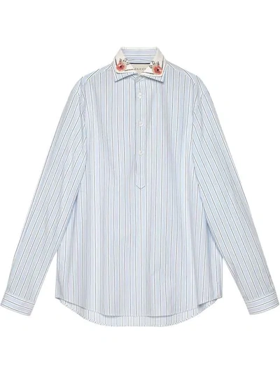 Shop Gucci Striped Oversize Cotton Shirt In Blue