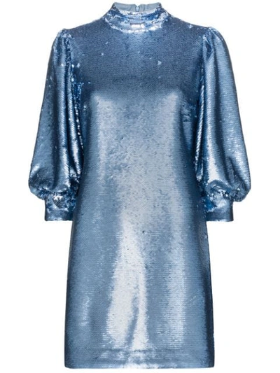 Shop Ganni Sequin Mini Dress In Blue