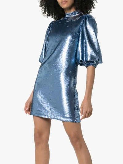 Shop Ganni Sequin Mini Dress In Blue