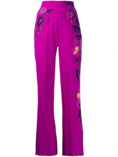 Shop Etro High-waisted Floral Wide Leg Trousers In Purple