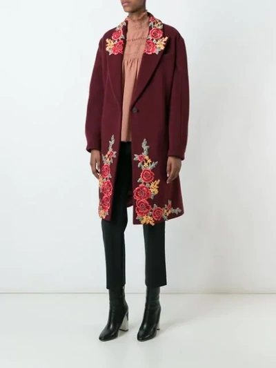 Shop Antonio Marras Embroidered Single Breasted Coat In Red