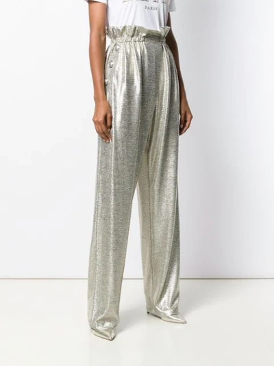 Shop Balmain Palazzohose Mit Hohem Bund In Metallic