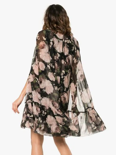 Shop Erdem Constantine Rose Print Silk Dress In Black