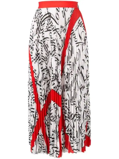 Shop Msgm Printed Pleated Skirt In White