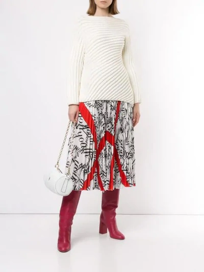 Shop Msgm Printed Pleated Skirt In White
