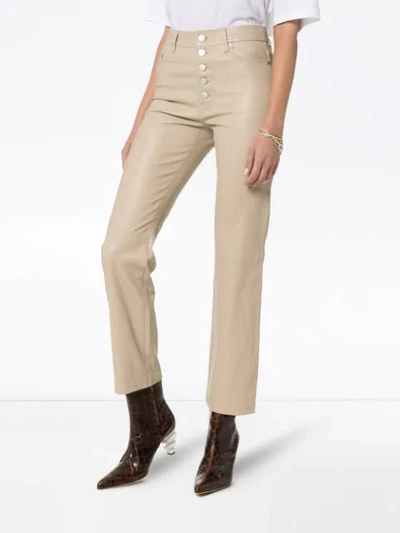 Shop Joseph Den Cropped Leather Trousers In Neutrals