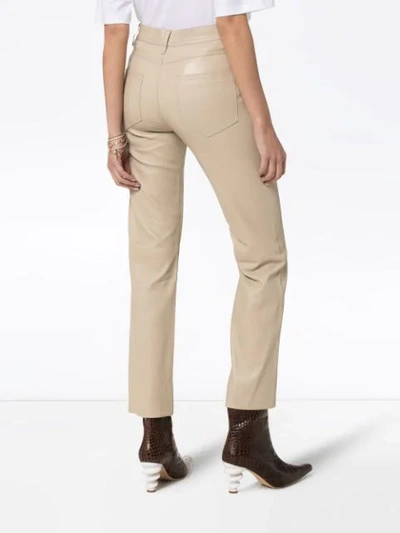 Shop Joseph Den Cropped Leather Trousers In Neutrals