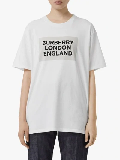 BURBERRY LOGO印花弹性棉质T恤 - 白色
