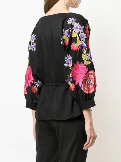 Josie Natori Bluse Mit Blumenstickerei In Black