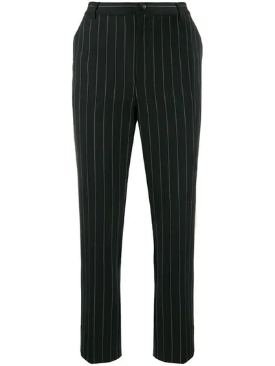 Shop Ganni Striped Cropped Trousers In Black