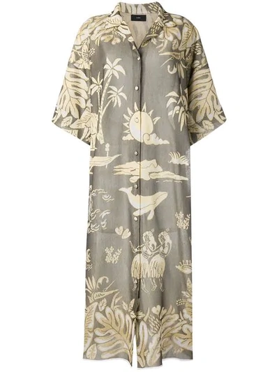 Shop Alanui Long Printed Shirt Dress In Green