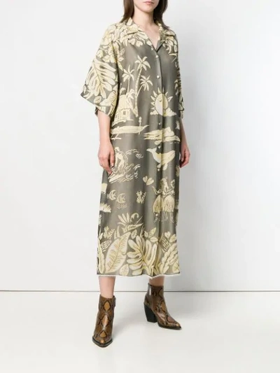 Shop Alanui Long Printed Shirt Dress In Green