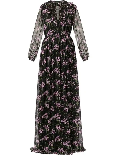 Shop Giambattista Valli Floral Flared Maxi Dress In Black