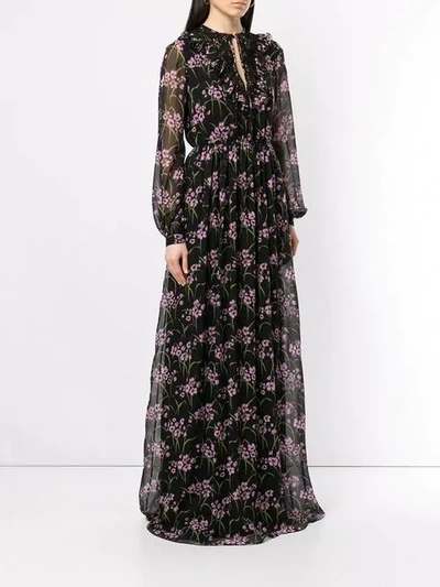 Shop Giambattista Valli Floral Flared Maxi Dress In Black