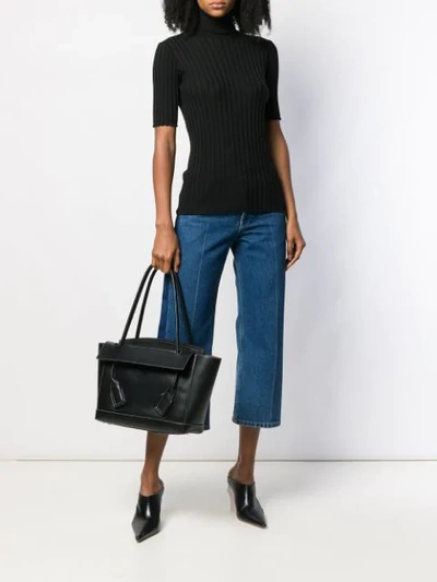 Shop Bottega Veneta Roll-neck Short Sleeve Sweater In 1000 Nero