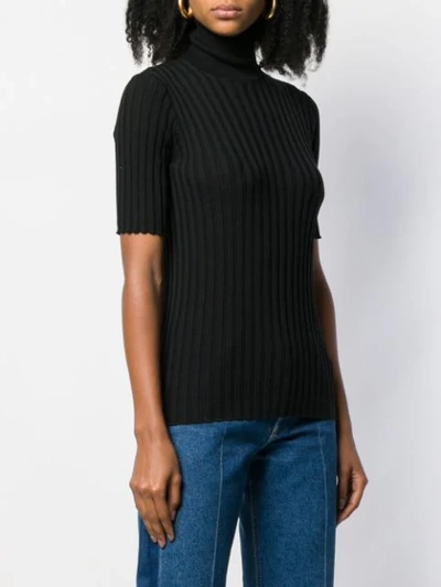 Shop Bottega Veneta Roll-neck Short Sleeve Sweater In 1000 Nero