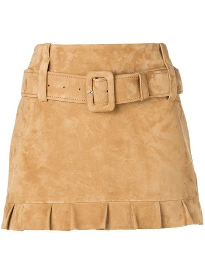 Shop Prada Belted Mini Skirt In Neutrals