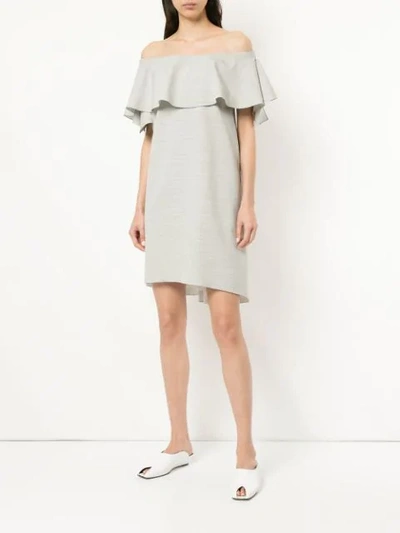 Shop Comme Moi Off The Shoulder Ruffled Dress In Grey