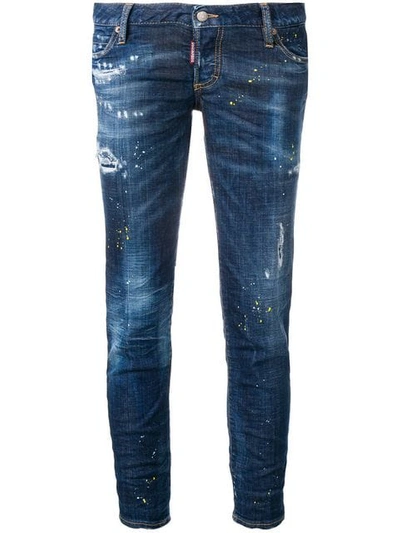 Shop Dsquared2 Paint Splattered Skinny Jeans In Blue