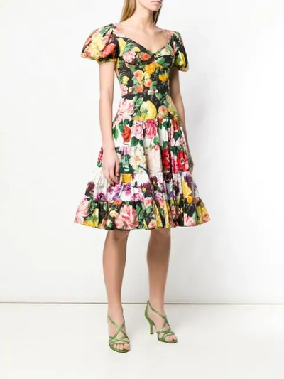 Shop Dolce & Gabbana Floral Print Flared Dress In Black