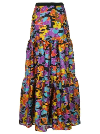 Shop Mary Katrantzou Floral Flared Maxi Skirt In Black ,multicolour